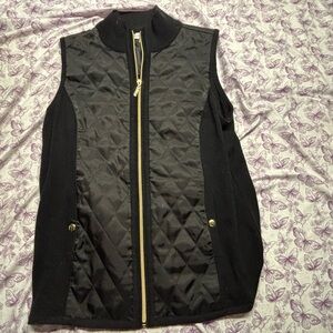 Susan Graver Black Quilted Vest with Gold Accents
